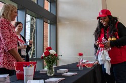 Ball State hands out a variety of swag to promote One Day Ball State in the David Letterman Building April, 9, 2019. One Day Ball State is a daylong event where current members and alumni fundraise money for the Ball State Foundation. Eric Pritchett, DN